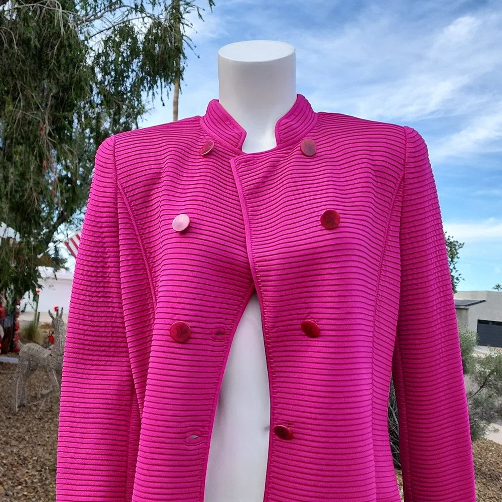 GIORGIO ARMANI Fuchsia Wool Blazer 46 Minimalist Cadet Jacket 90s Italy VINTAGE - Picture 13 of 16